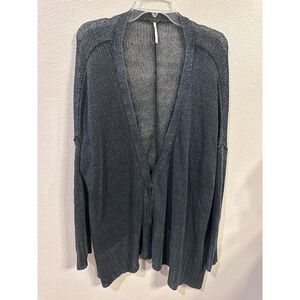 Free People Women's LINEN Cardigan Sweater Open Knit Gray Size L
